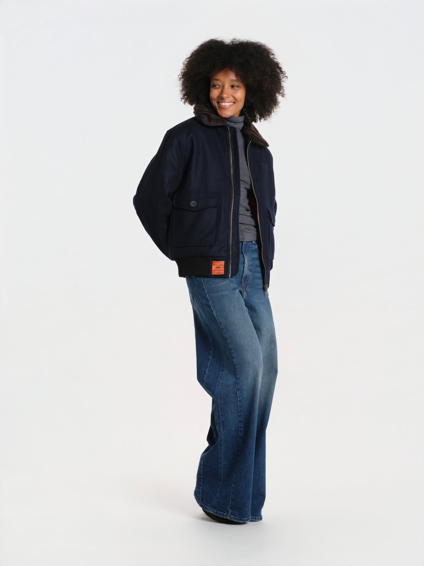 DOUGLASS bomber panno collo pelo BMDOUGLAF6 NAVY bombers original 