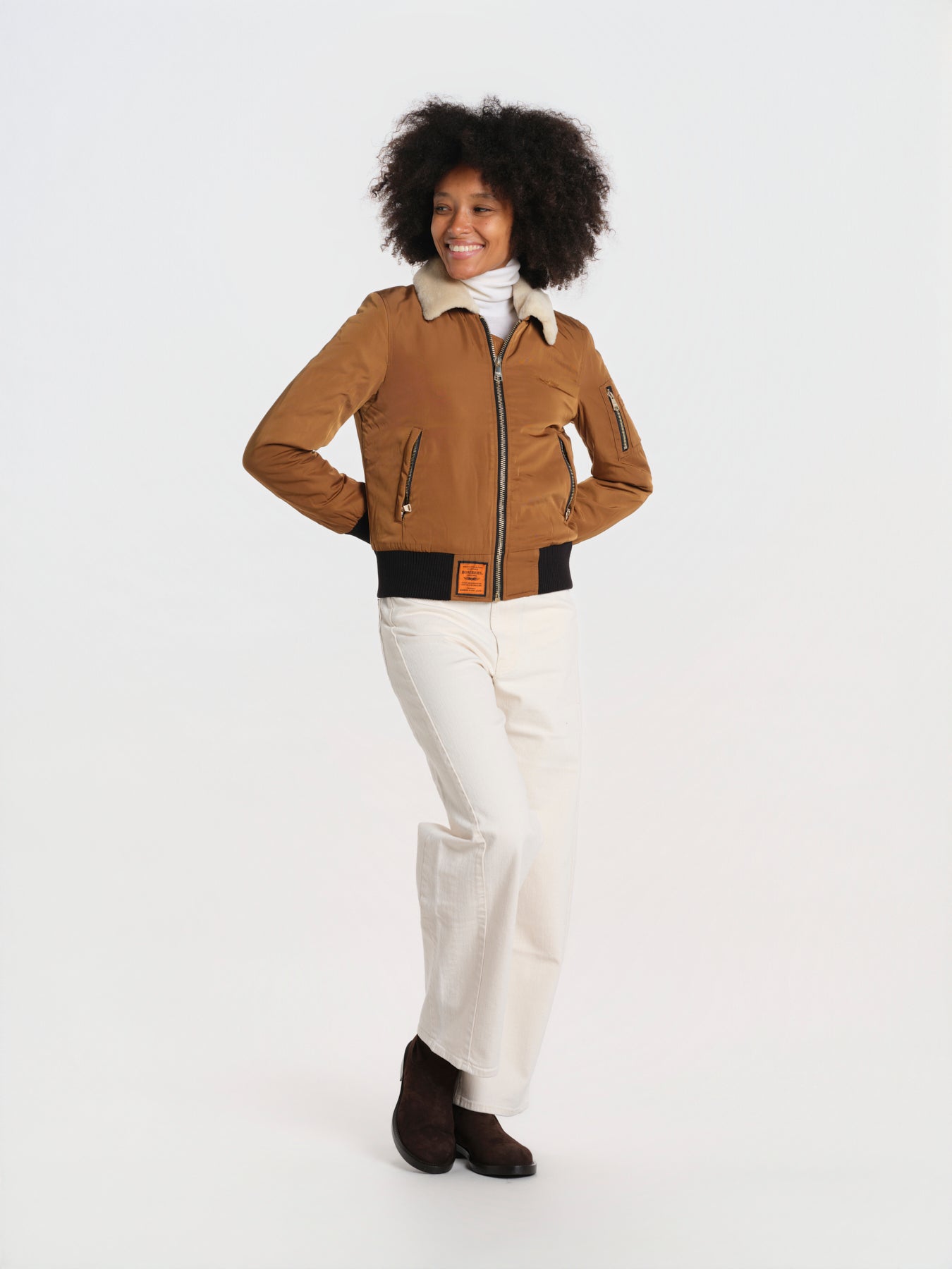 BARCELONE LADIES bomber slim collo pelo BWBARECELF6 CAMEL bombers original 