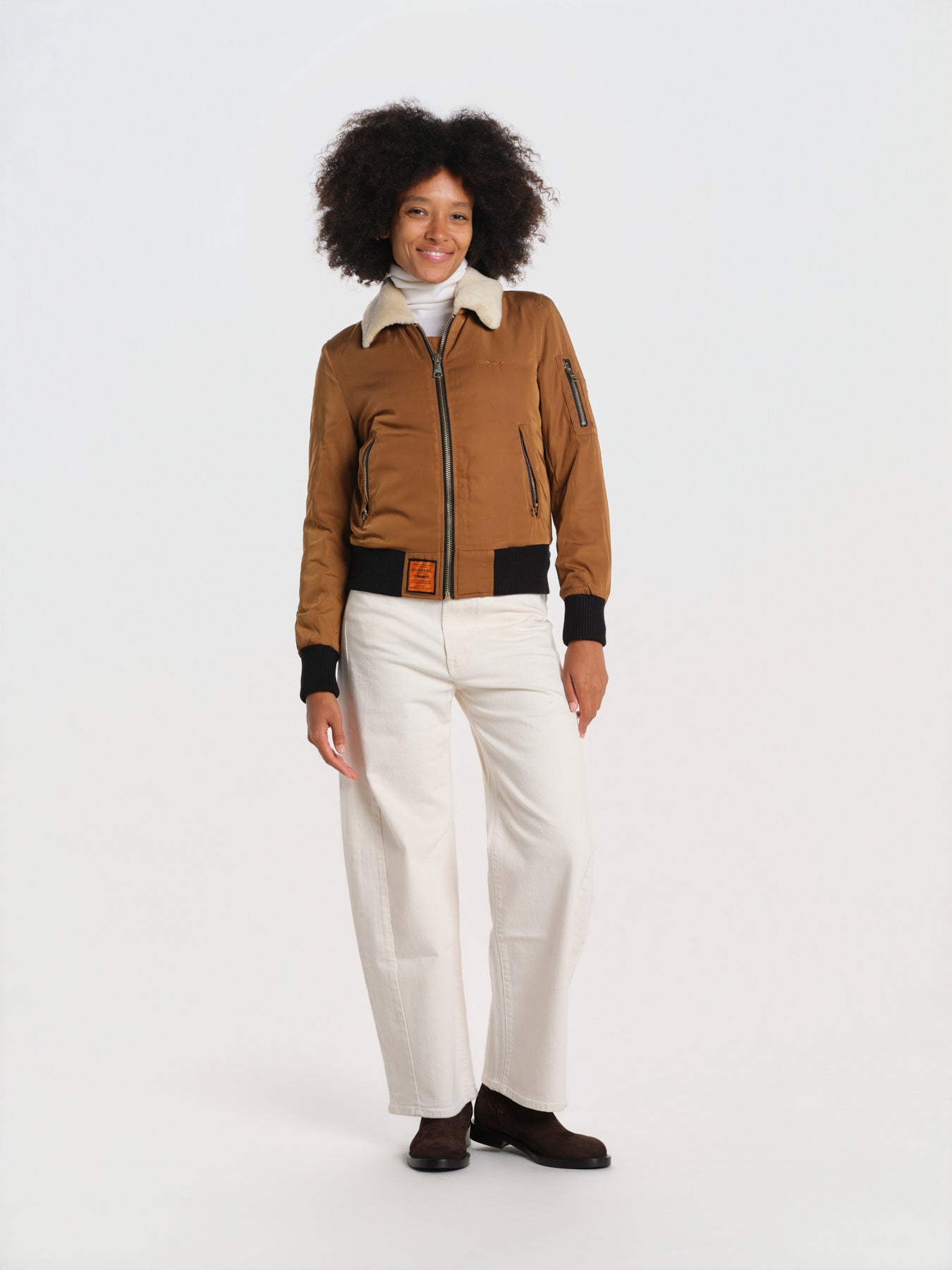 BARCELONE LADIES bomber slim collo pelo BWBARECELF6 CAMEL bombers original 