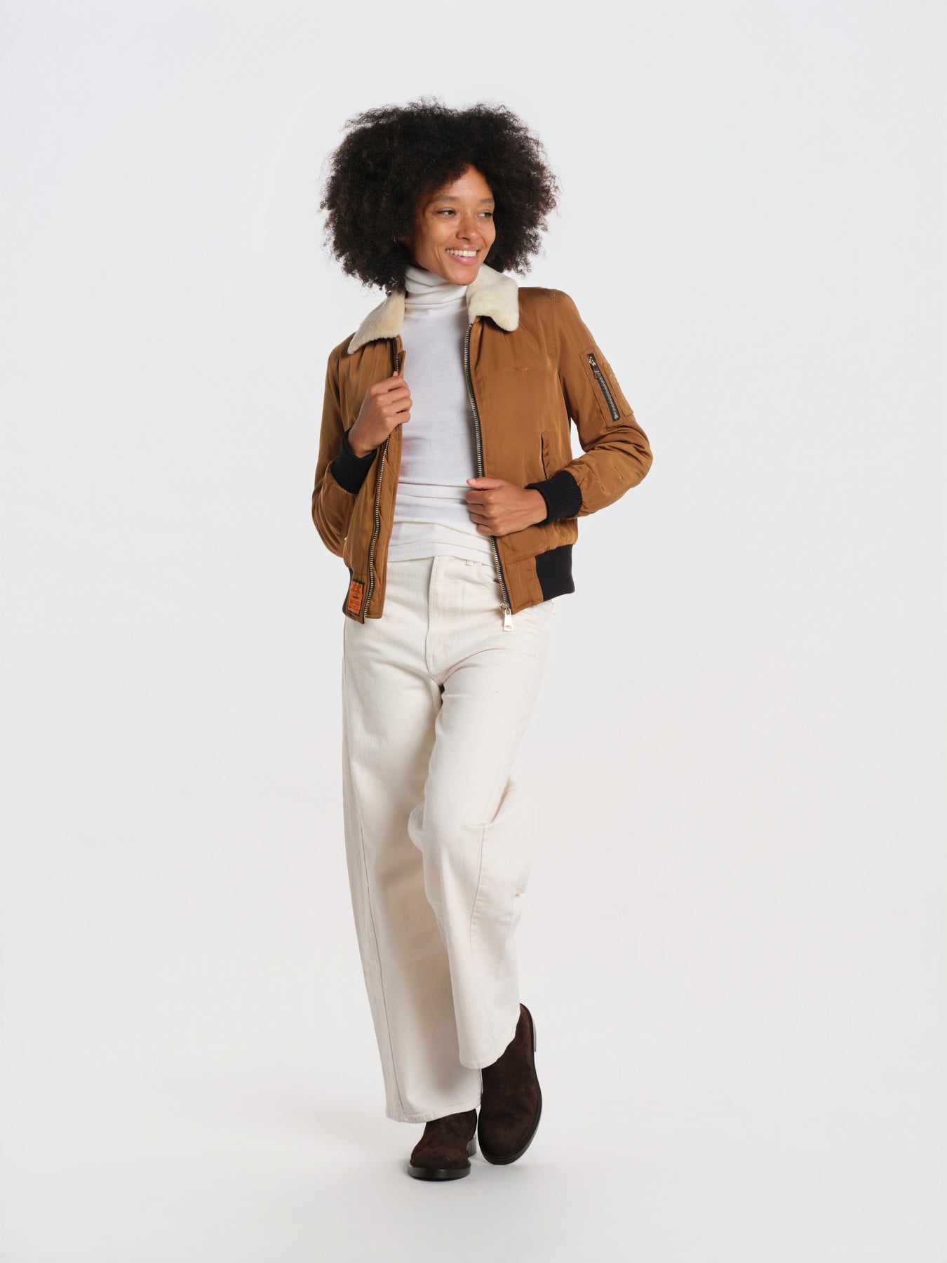BARCELONE LADIES bomber slim collo pelo BWBARECELF6 CAMEL bombers original 