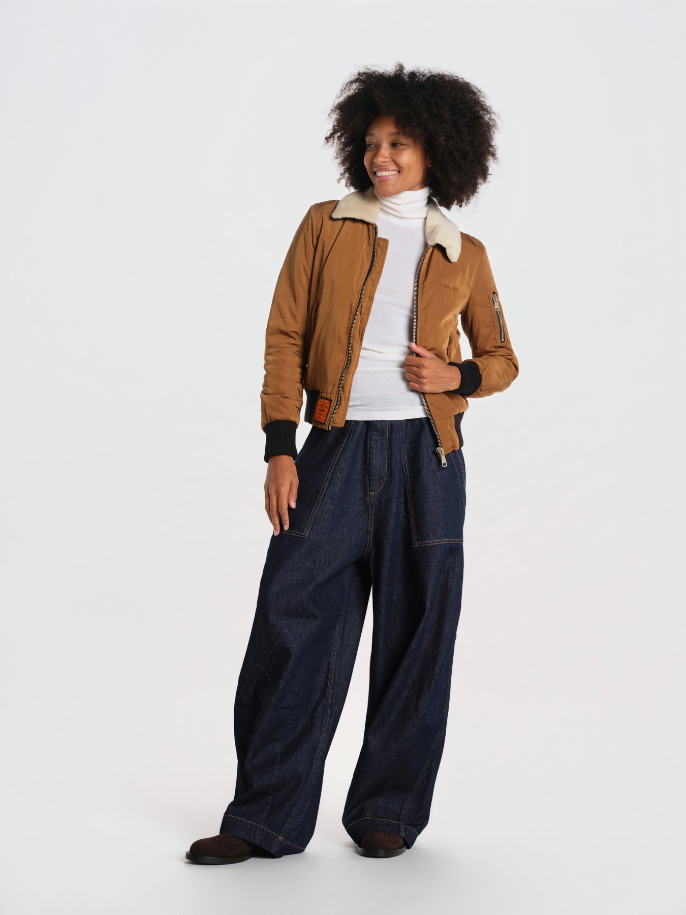 BARCELONE LADIES bomber slim collo pelo BWBARECELF6 CAMEL bombers original 