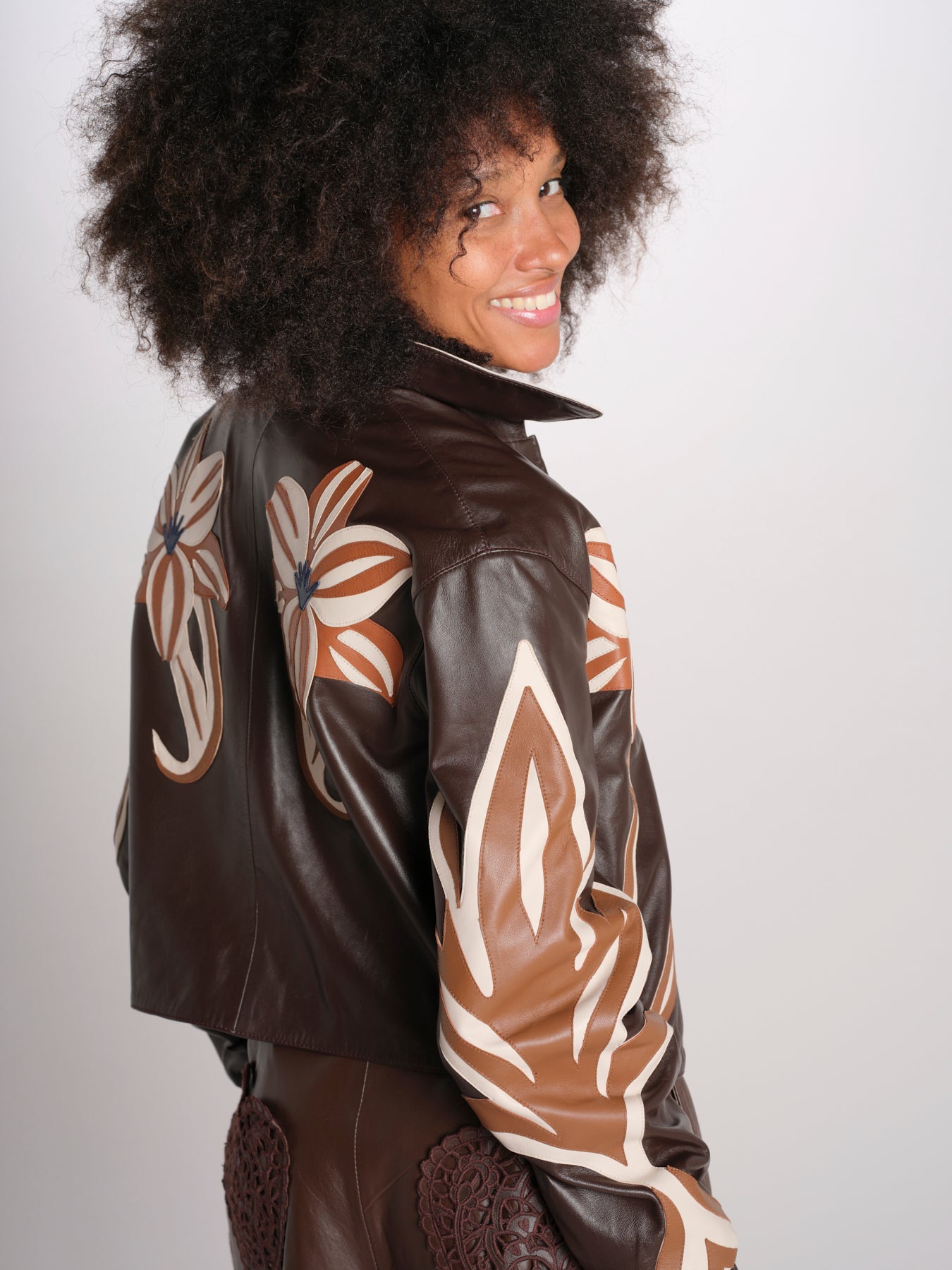 FLOWER giacca pelle + fiori 356494 L0007 farm rio 
