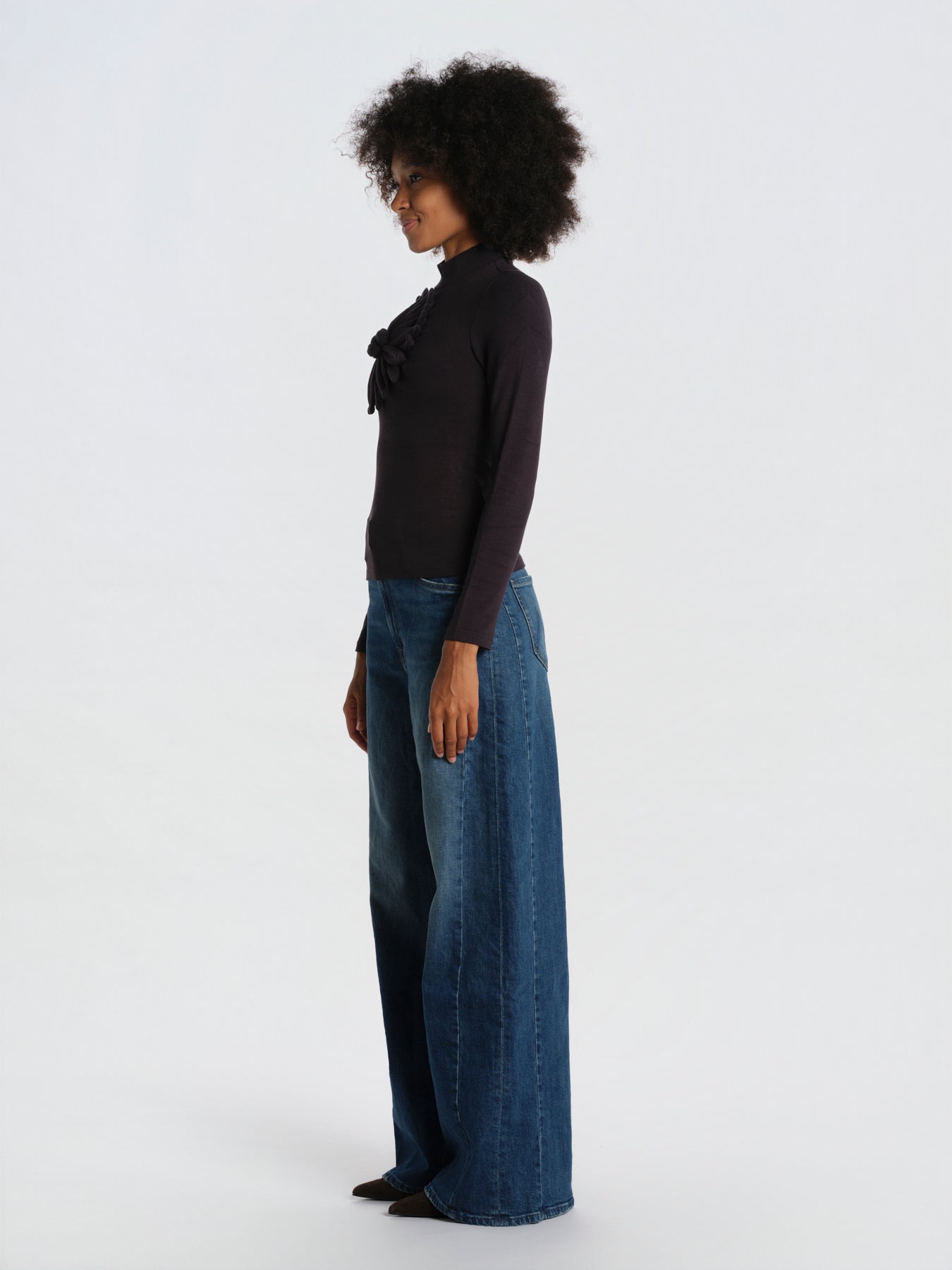 BLACK LONG SLEEVE maglia con fiore applicato 360498 L0002 farm rio 