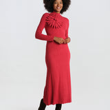 RED LONG SLEEVE FLOWER abito lungo fiore applicato 362356 L0028 farm rio 