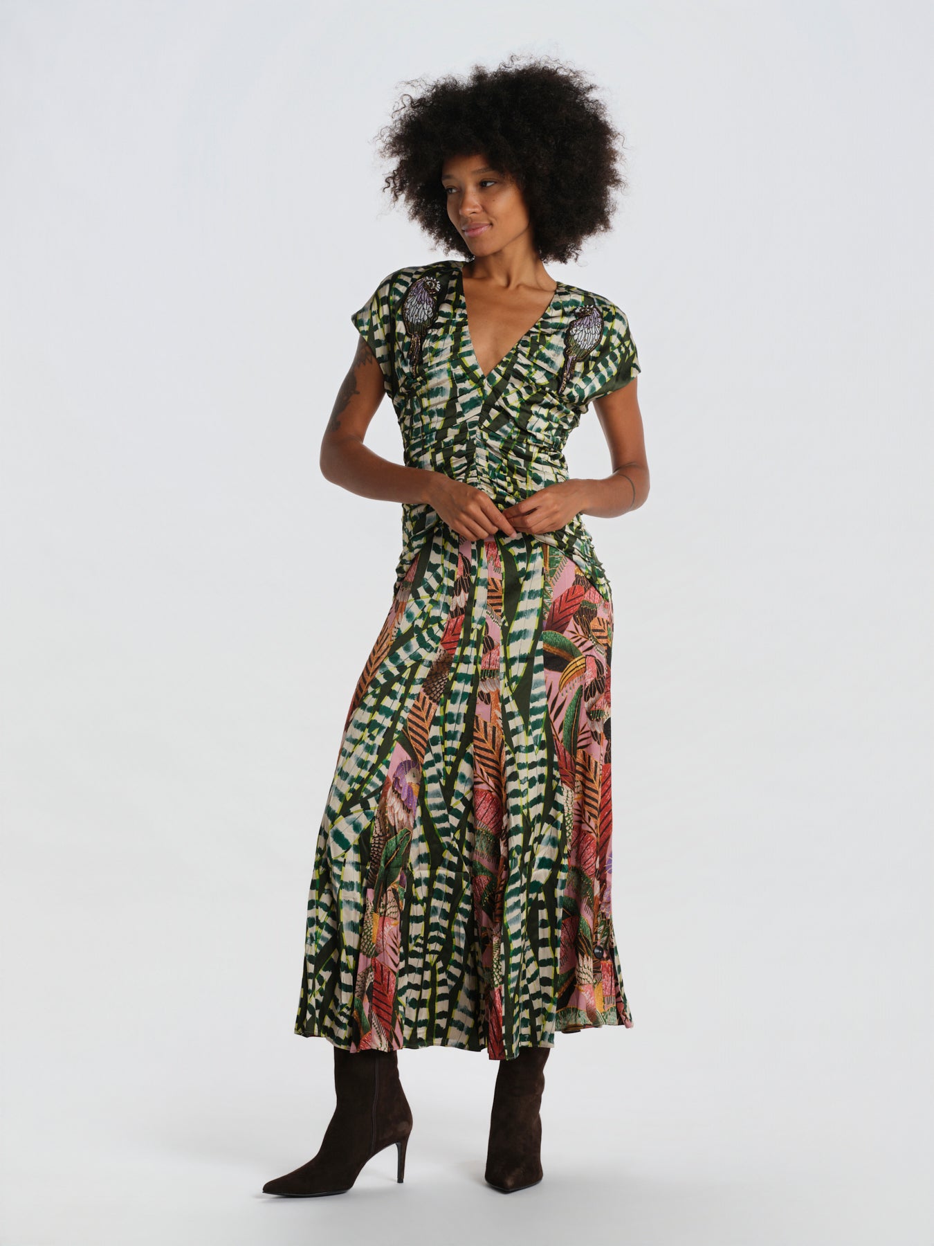 ARTISANAL BIRDS STRIPED LEAVES abito jersey stampa righe 368974 26116 farm rio 