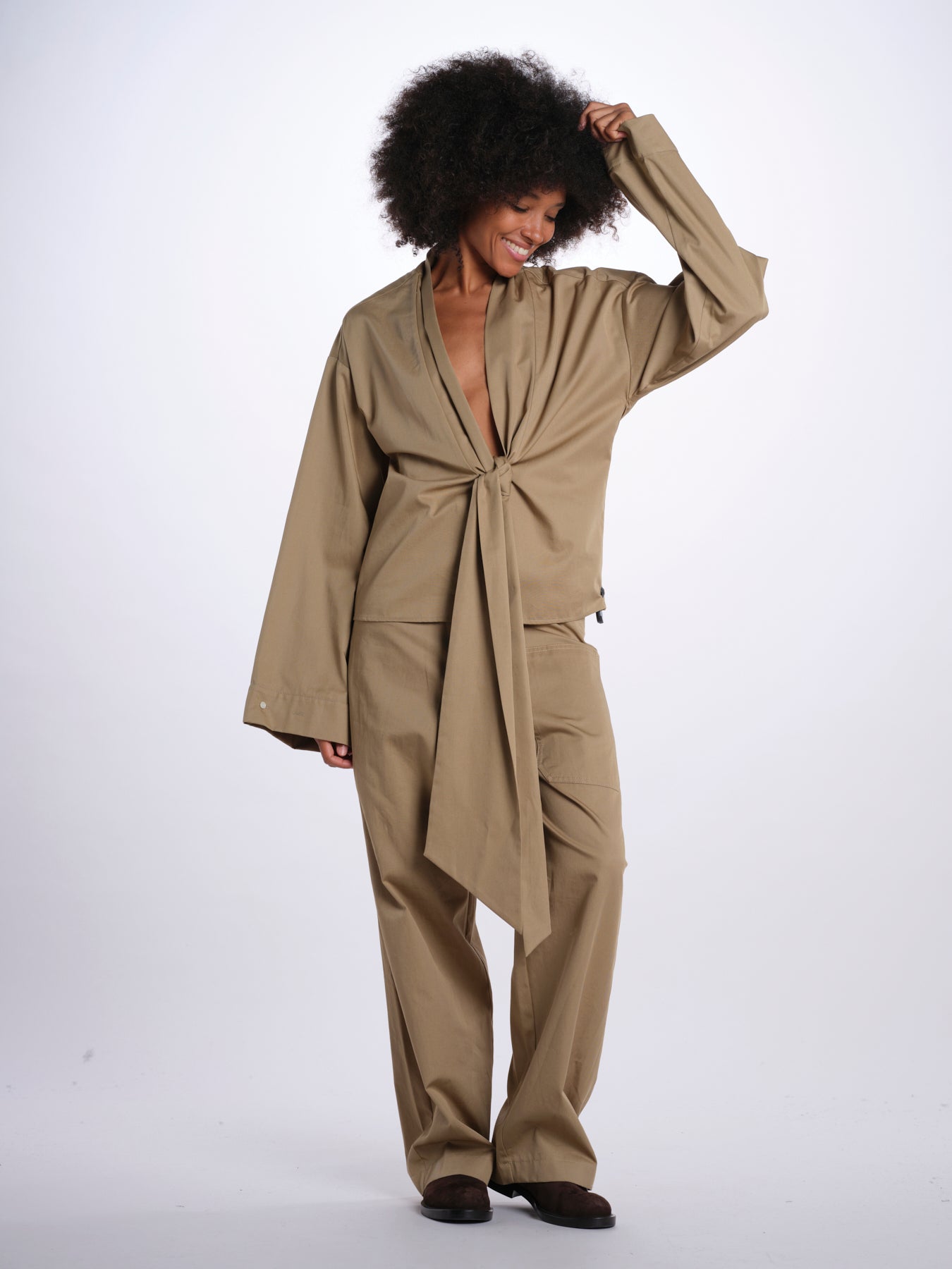 VIV camicia scollata con nodo 26AA7JED04 BEIGE jejia 