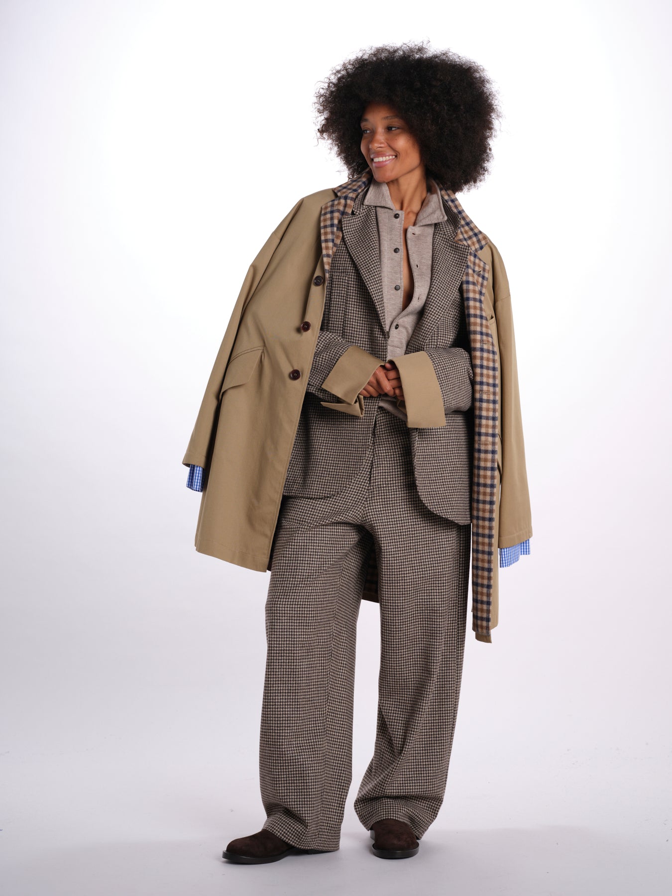 GIGI pantalone quadretti 26AA7JED36B BEIGE jejia 