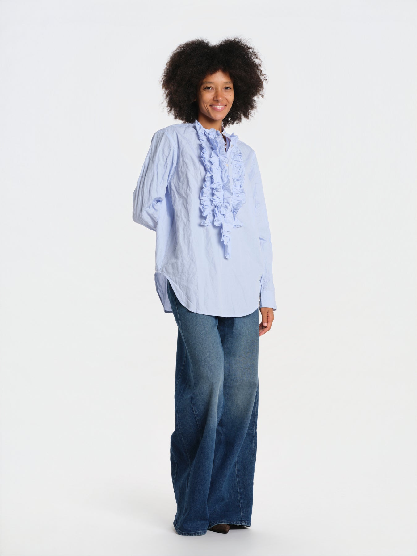 CARITA camicia stropicciata con rouches 26W-SH019UCARIT- BLU laurence bras 
