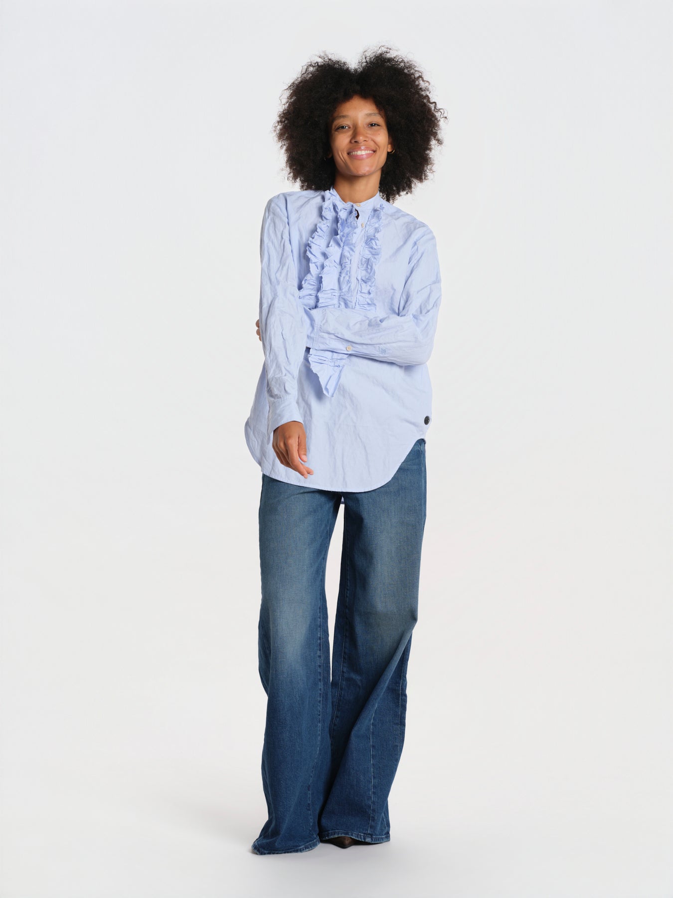 CARITA camicia stropicciata con rouches 26W-SH019UCARIT- BLU laurence bras 