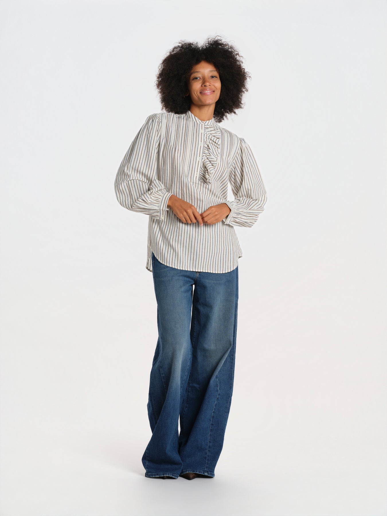FA camicia righe con rouches 26W-SH031RFA- WHI laurence bras 