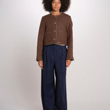 NINETTE giacca girocollo scozzese 12249519 DARK BROWN malina 