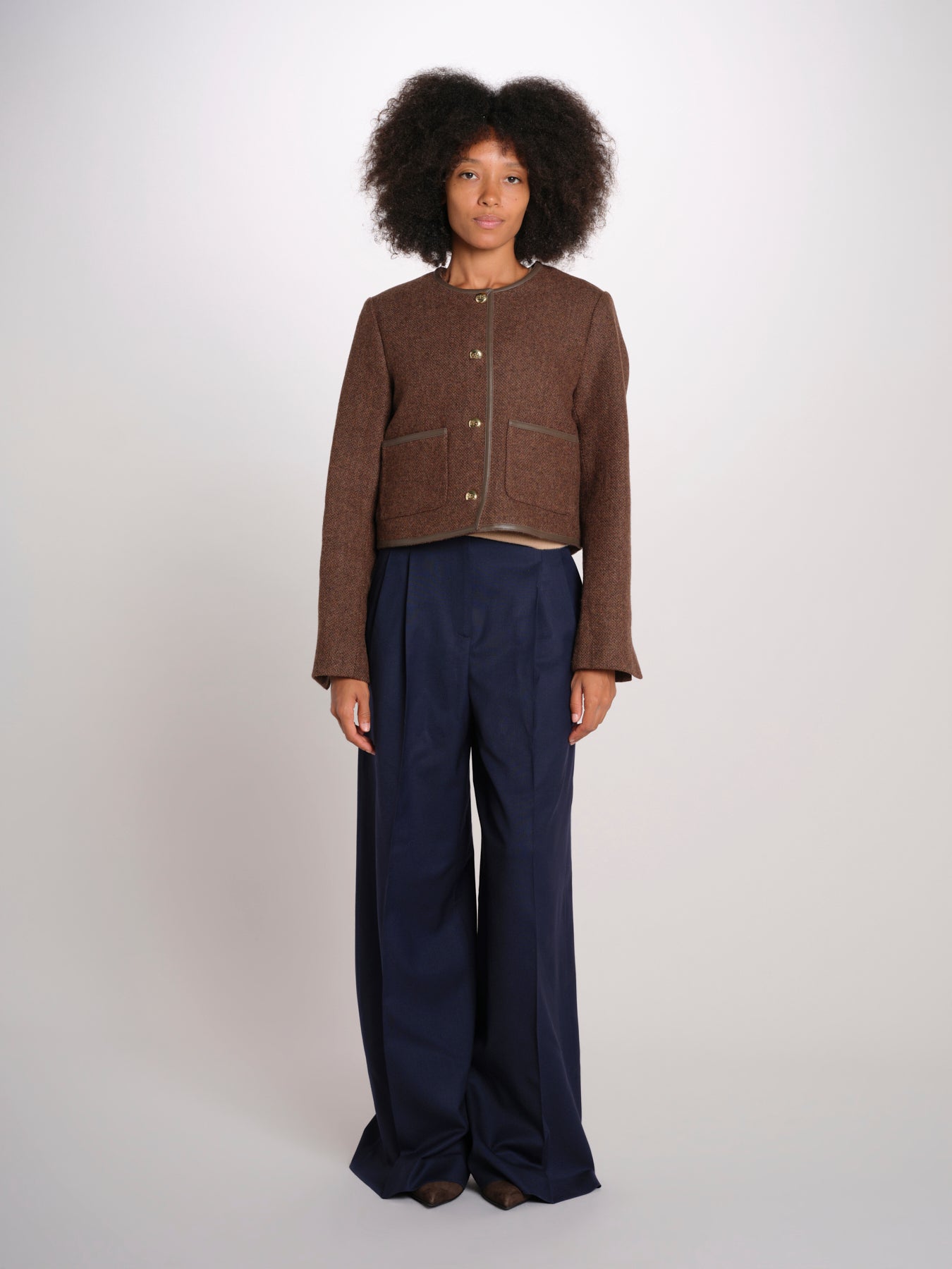 NINETTE giacca girocollo scozzese 12249519 DARK BROWN malina 