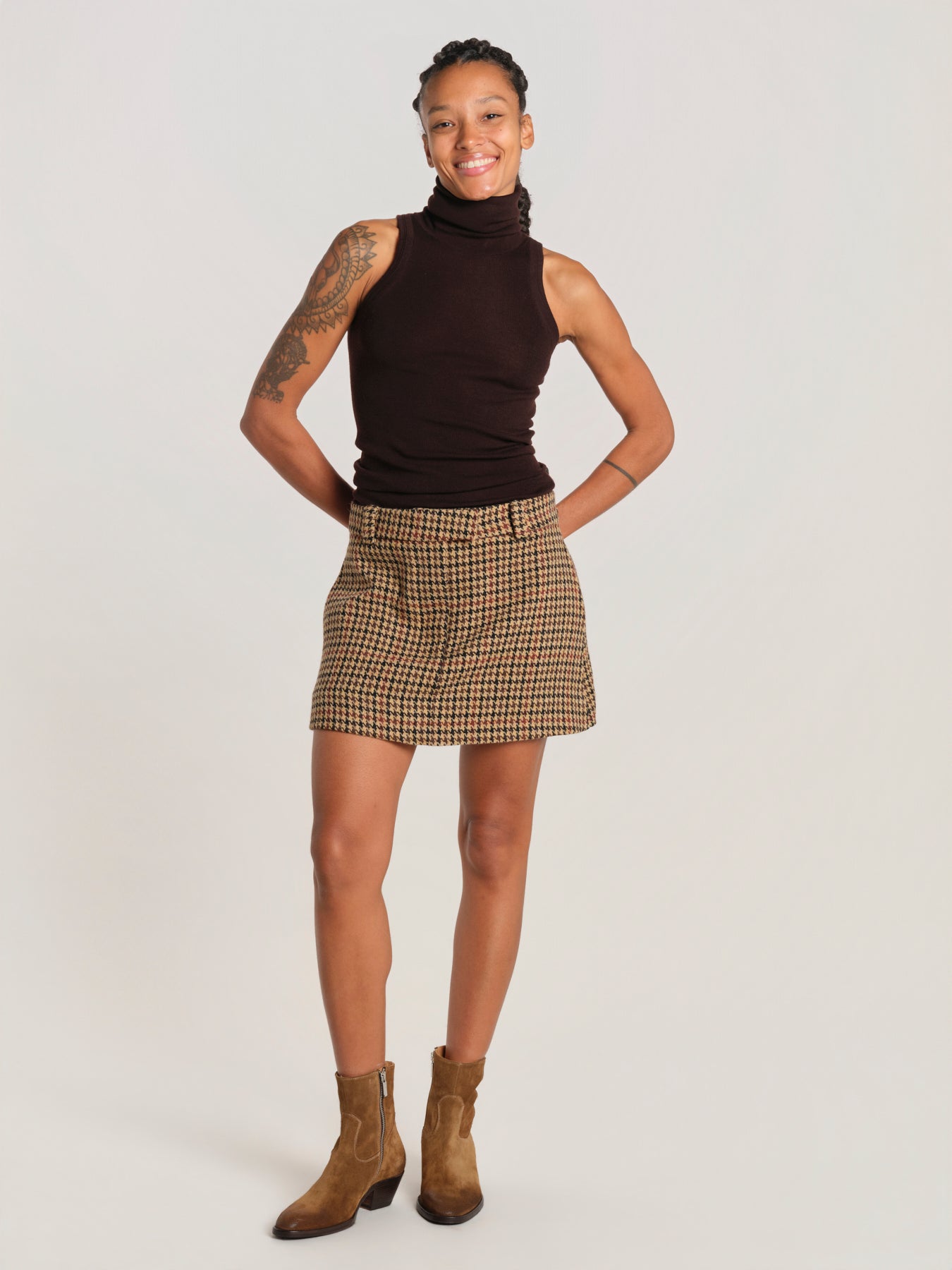 CHECK minigonna pied de poule MINICHEK BROWN milaura 