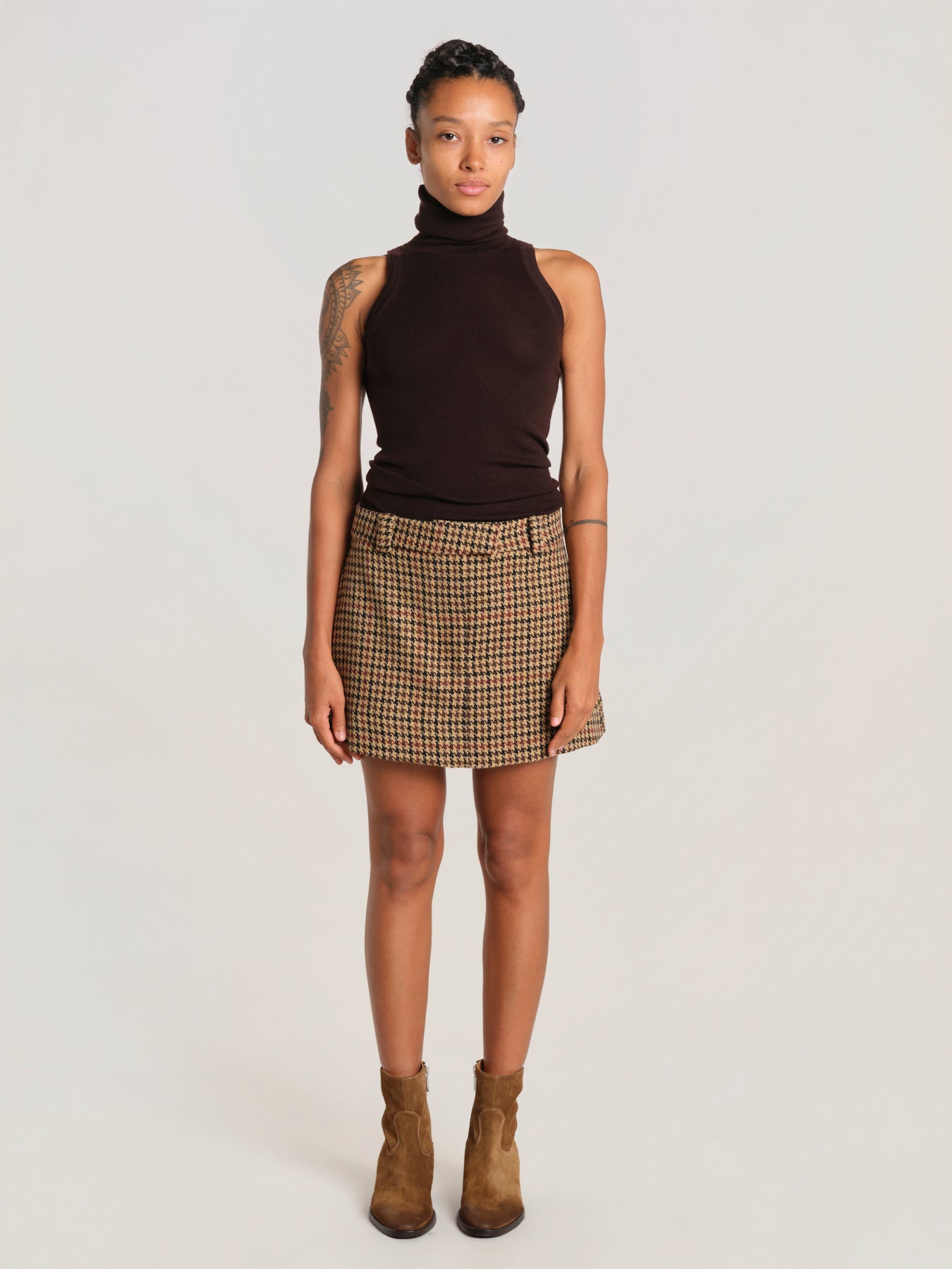 CHECK minigonna pied de poule MINICHEK BROWN milaura 
