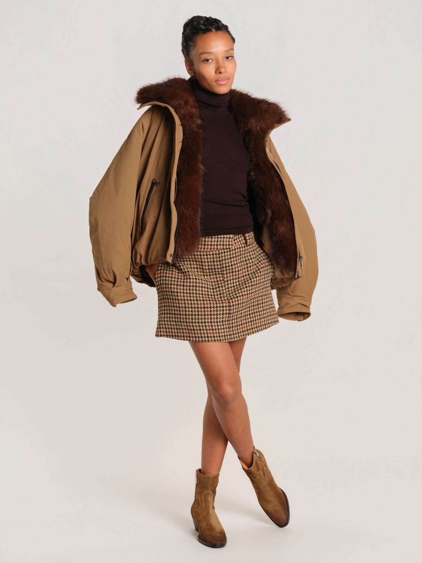 CHECK minigonna pied de poule MINICHEK BROWN milaura 