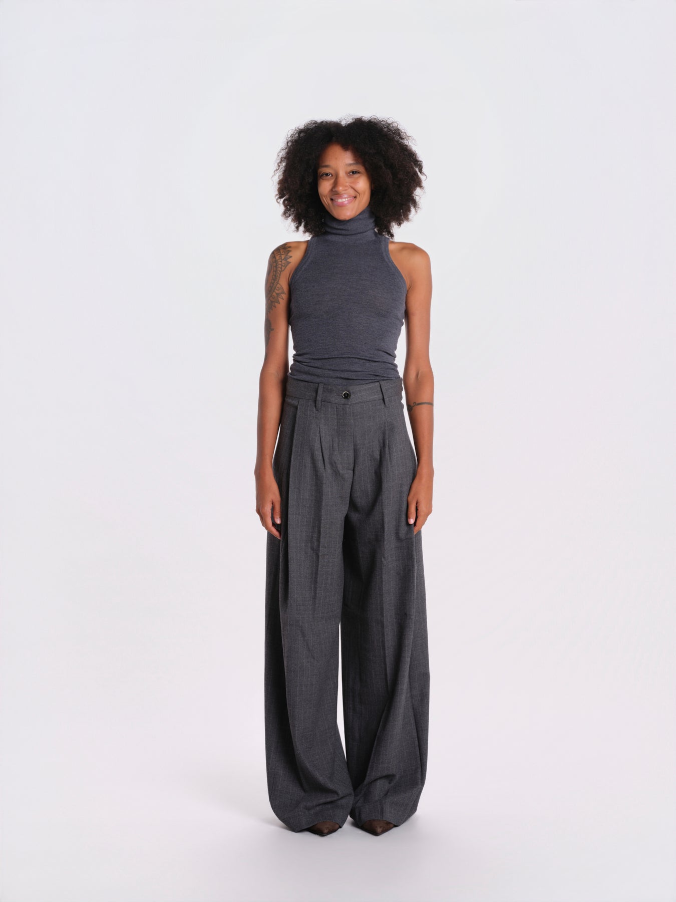 PETRA pantalone doppia pences flanella 9FW26 PE112 GESSATO nine in the morning 