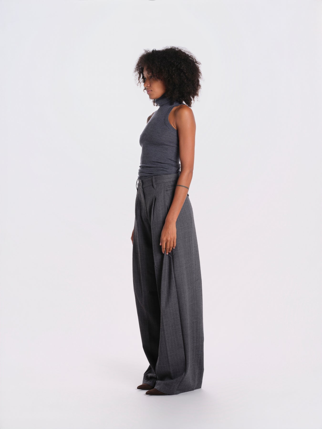 PETRA pantalone doppia pences flanella 9FW26 PE112 GESSATO nine in the morning 