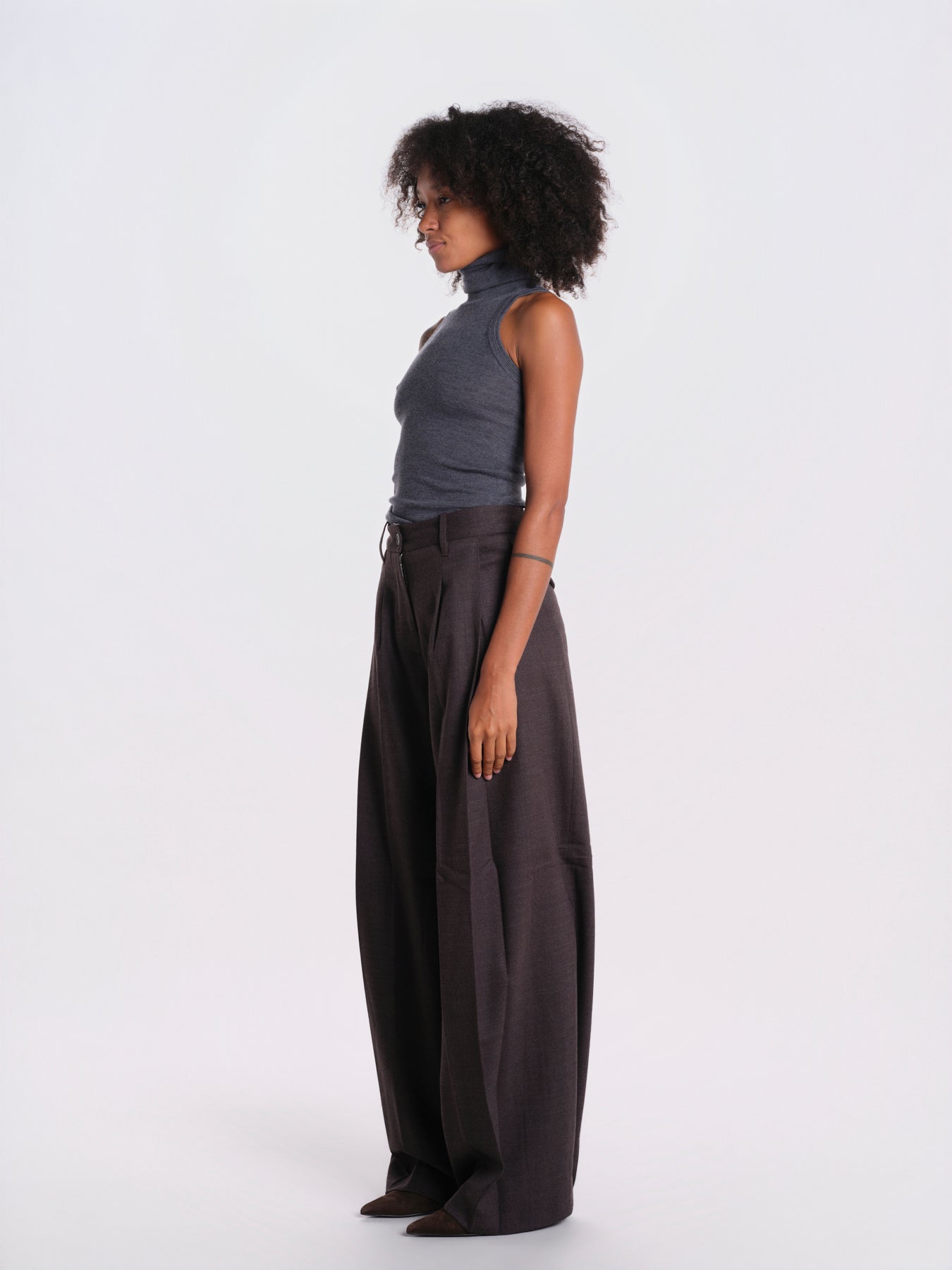 PETRA pantalone doppia pences flanella 9FW26 PE112 MARRONE nine in the morning 