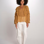 SALONI camicia balze collo perline SP26TM032W011 BROWN scarlett poppies 