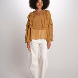 SALONI camicia balze collo perline SP26TM032W011 BROWN scarlett poppies 