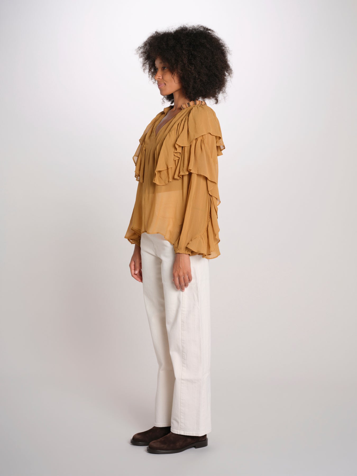 SALONI camicia balze collo perline SP26TM032W011 BROWN scarlett poppies 