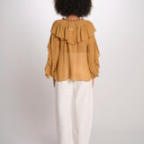 SALONI camicia balze collo perline SP26TM032W011 BROWN scarlett poppies 
