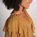SALONI camicia balze collo perline SP26TM032W011 BROWN scarlett poppies 