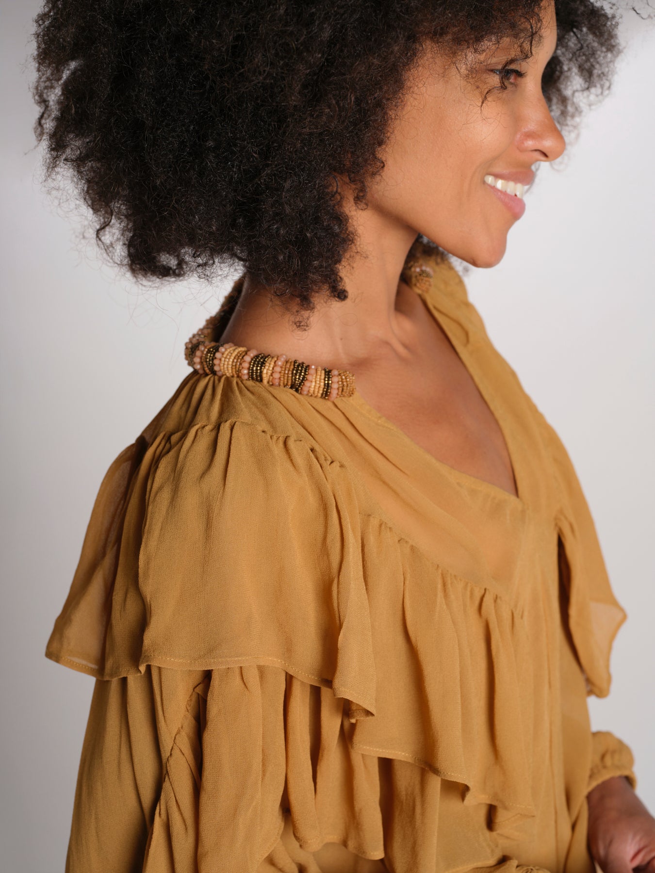 SALONI camicia balze collo perline SP26TM032W011 BROWN scarlett poppies 