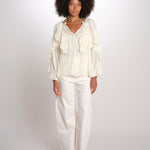 SALONI camicia balze collo perline SP26TM032W011 WHITE scarlett poppies 