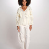 SALONI camicia balze collo perline SP26TM032W011 WHITE scarlett poppies 