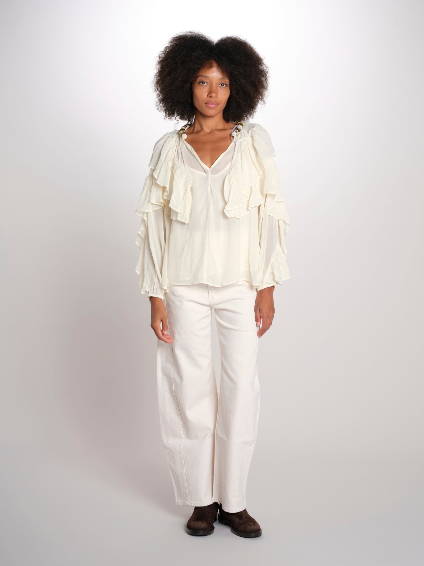 SALONI camicia balze collo perline SP26TM032W011 WHITE scarlett poppies 