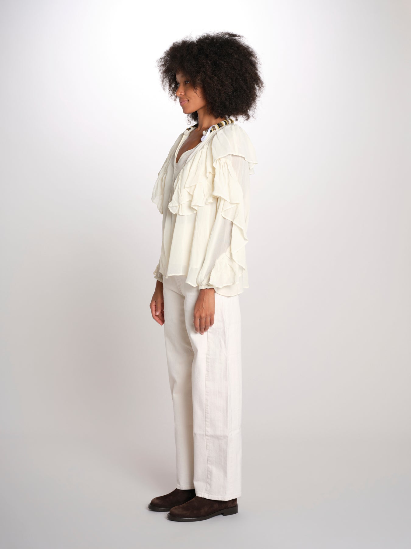 SALONI camicia balze collo perline SP26TM032W011 WHITE scarlett poppies 