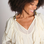 SALONI camicia balze collo perline SP26TM032W011 WHITE scarlett poppies 