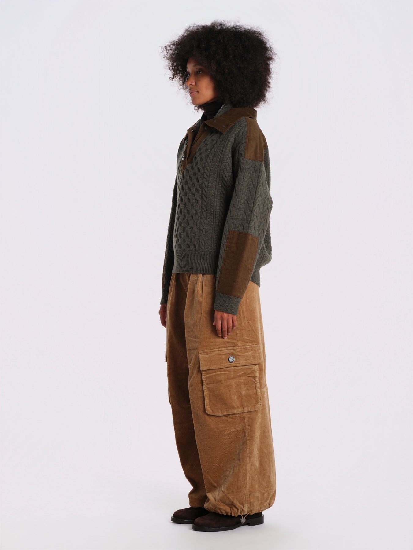 ALLEN maglia trecce con inserti velluto AW26-066 ARMY sea ny 