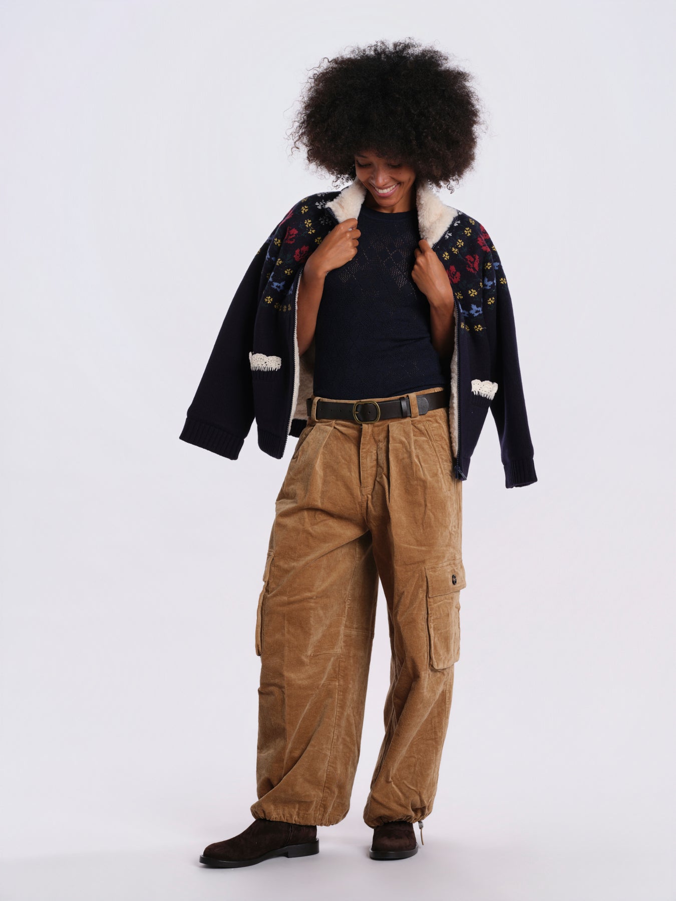 GARRET pantalone velluto over AW26-085 KHAKI sea ny 