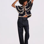 SHAY camicia con balze pizzo AW26-135 NAVY sea ny 