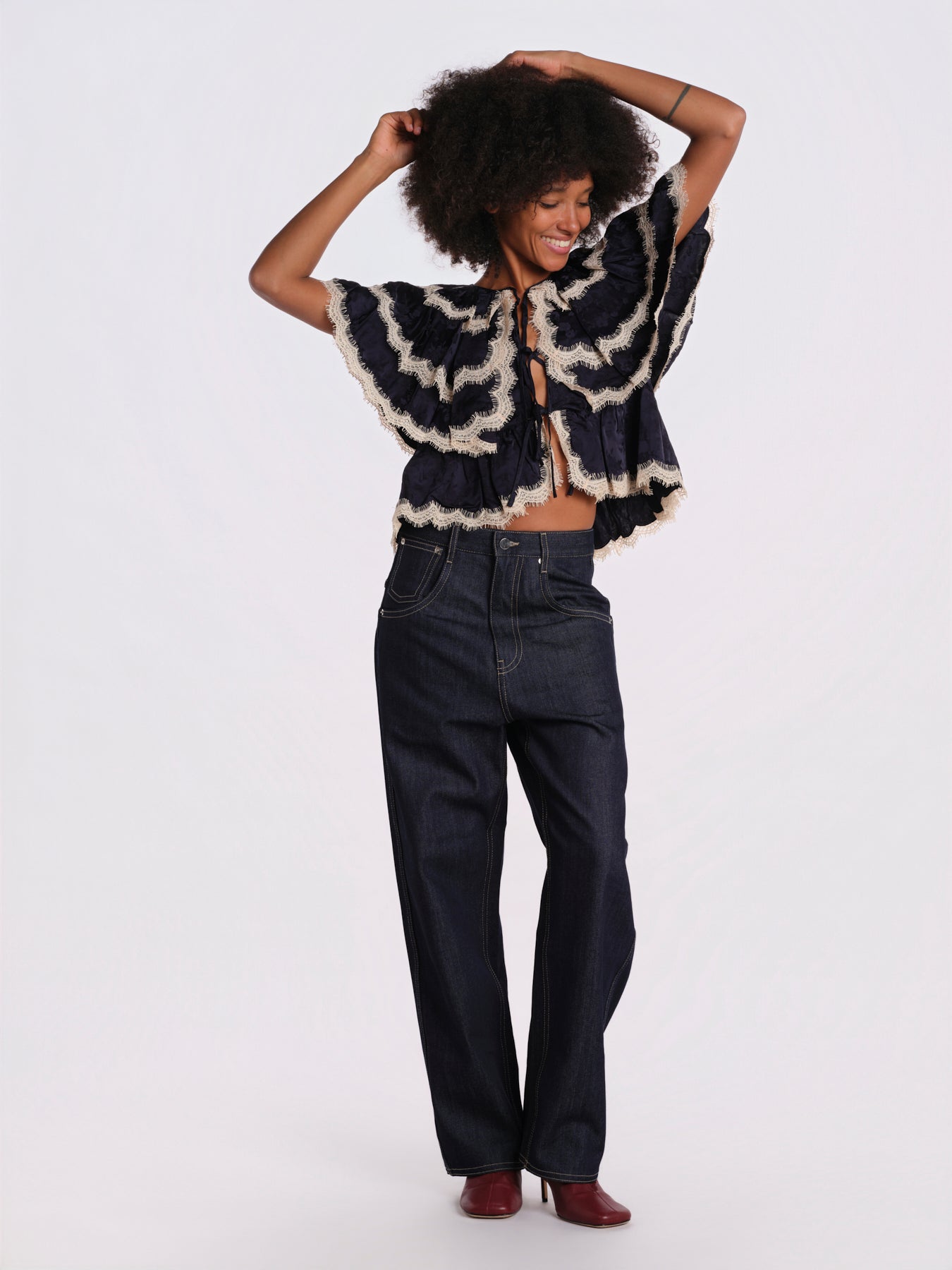 SHAY camicia con balze pizzo AW26-135 NAVY sea ny 