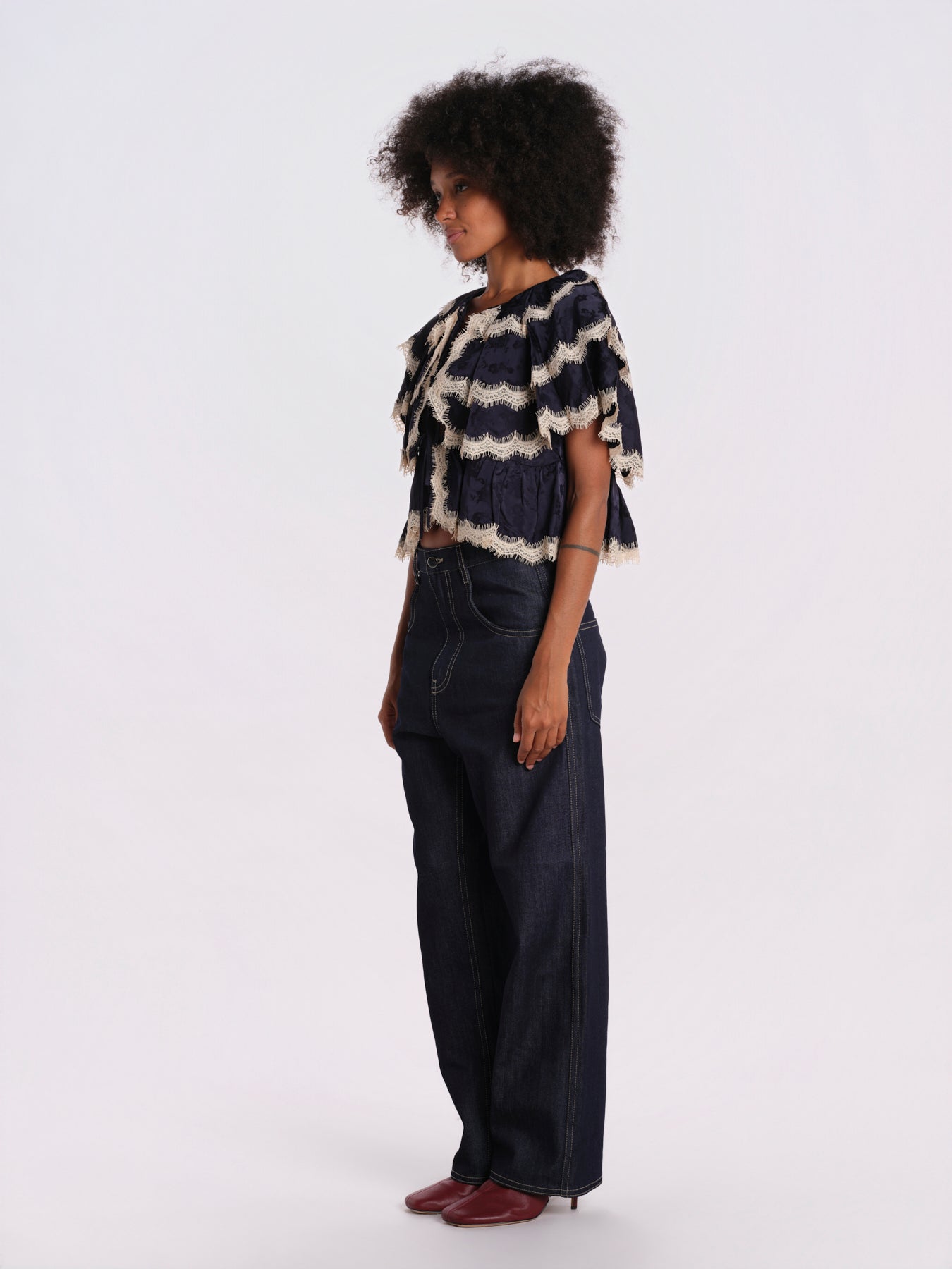 SHAY camicia con balze pizzo AW26-135 NAVY sea ny 