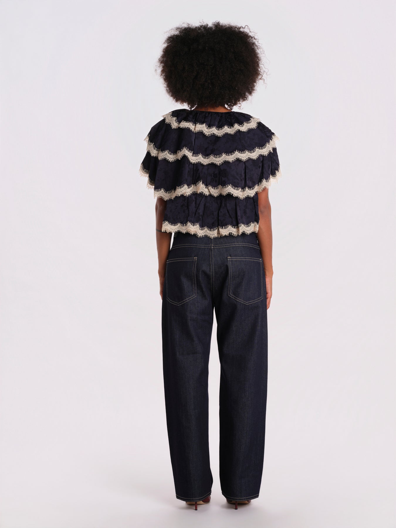 SHAY camicia con balze pizzo AW26-135 NAVY sea ny 