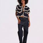 SHAY camicia con balze pizzo AW26-135 NAVY sea ny 