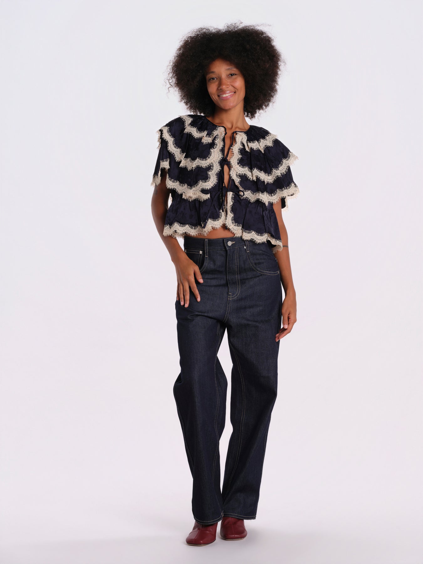 SHAY camicia con balze pizzo AW26-135 NAVY sea ny 