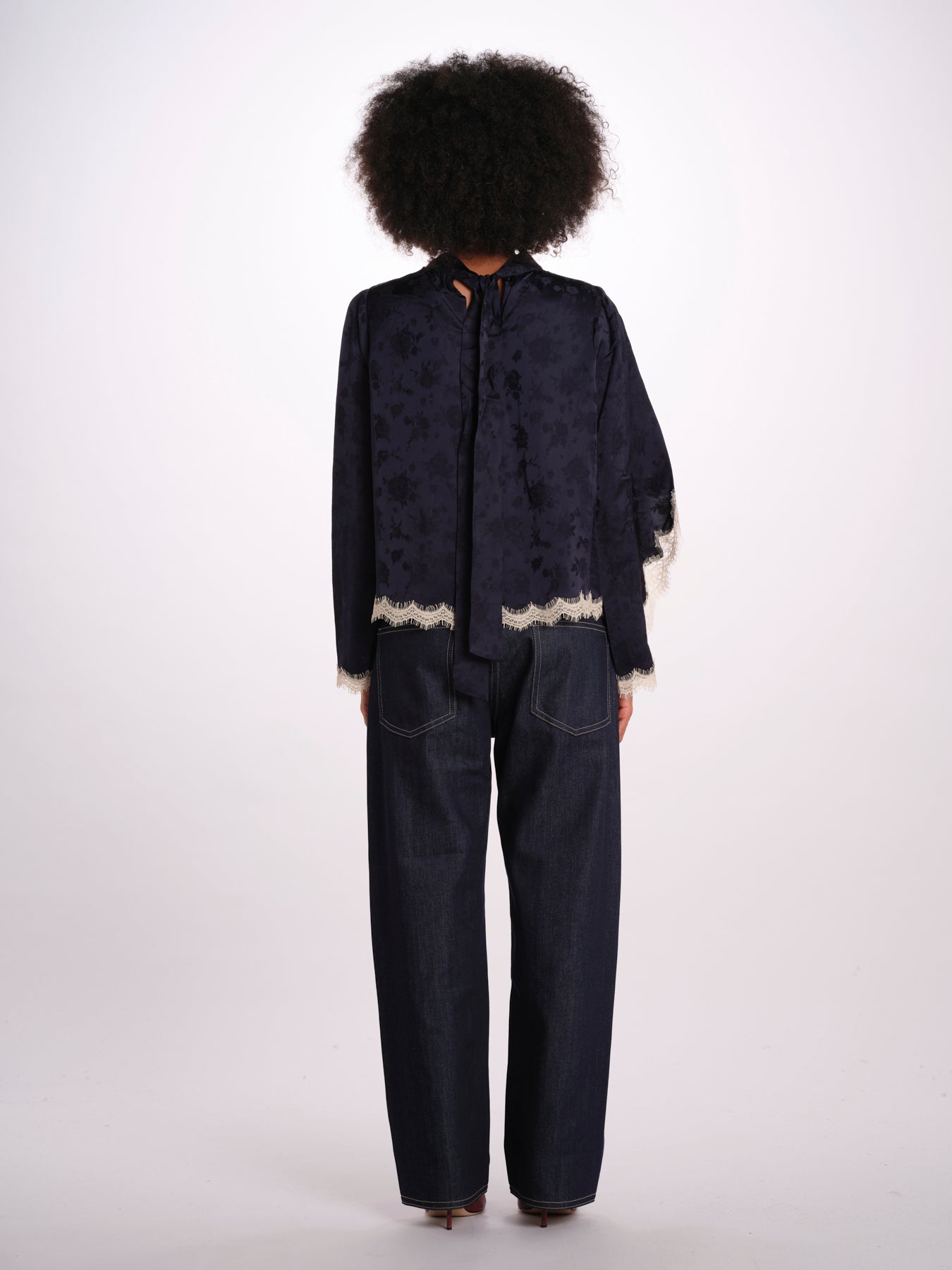 SHAY camicia m/l banda pizzo AW26-136 NAVY sea ny 