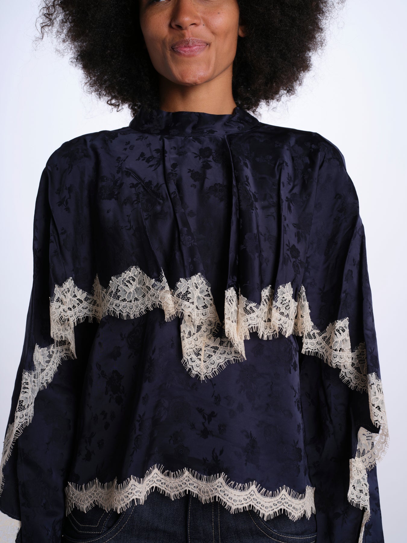 SHAY camicia m/l banda pizzo AW26-136 NAVY sea ny 