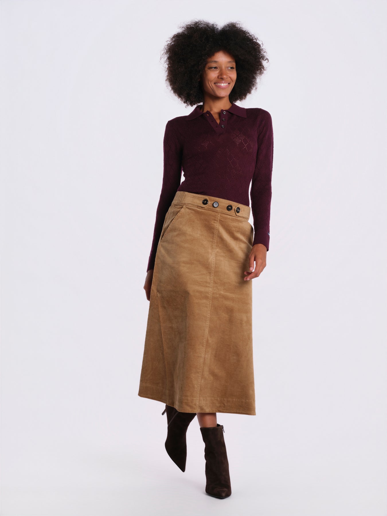 GARRETT gonna velluto svasata AW26-155 KHAKI sea ny 