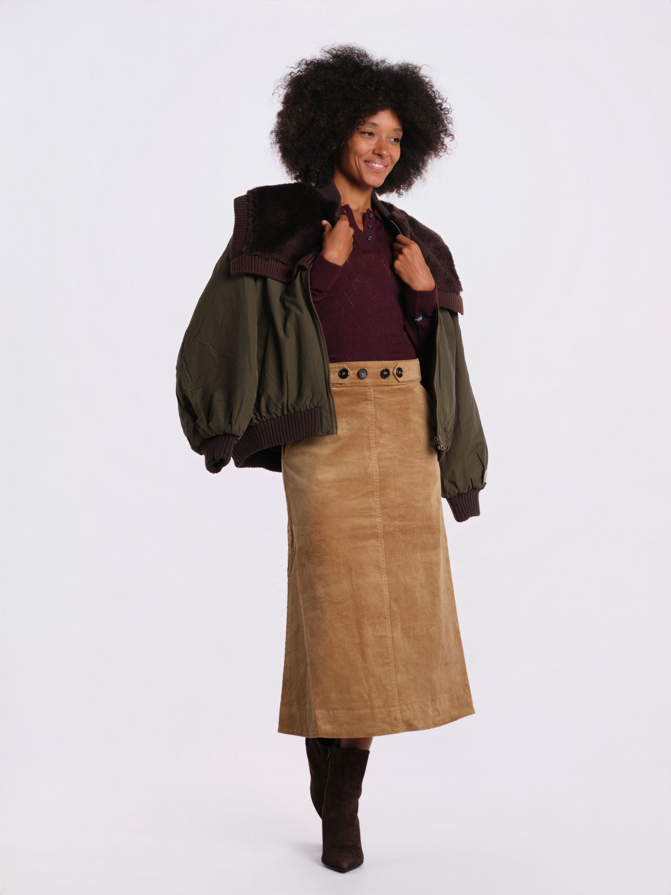 GARRETT gonna velluto svasata AW26-155 KHAKI sea ny 