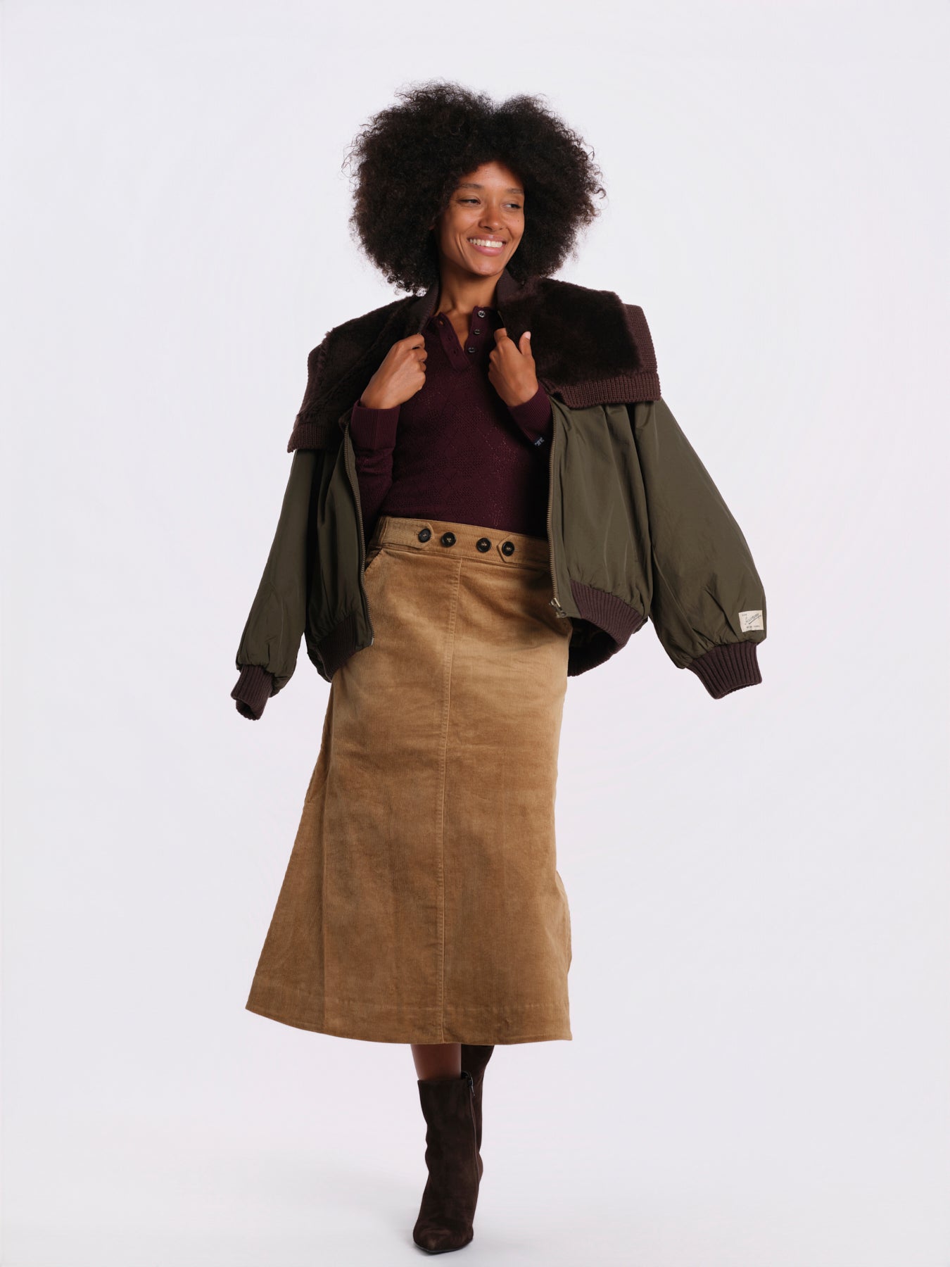 GARRETT gonna velluto svasata AW26-155 KHAKI sea ny 