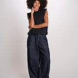 ELEANNORA top con foglie laserate PF26-018 BLACK sea ny 