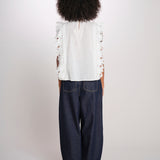 ELEANNORA top con foglie laserate PF26-018 WHITE sea ny 