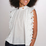 ELEANNORA top con foglie laserate PF26-018 WHITE sea ny 