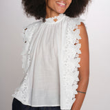ELEANNORA top con foglie laserate PF26-018 WHITE sea ny 